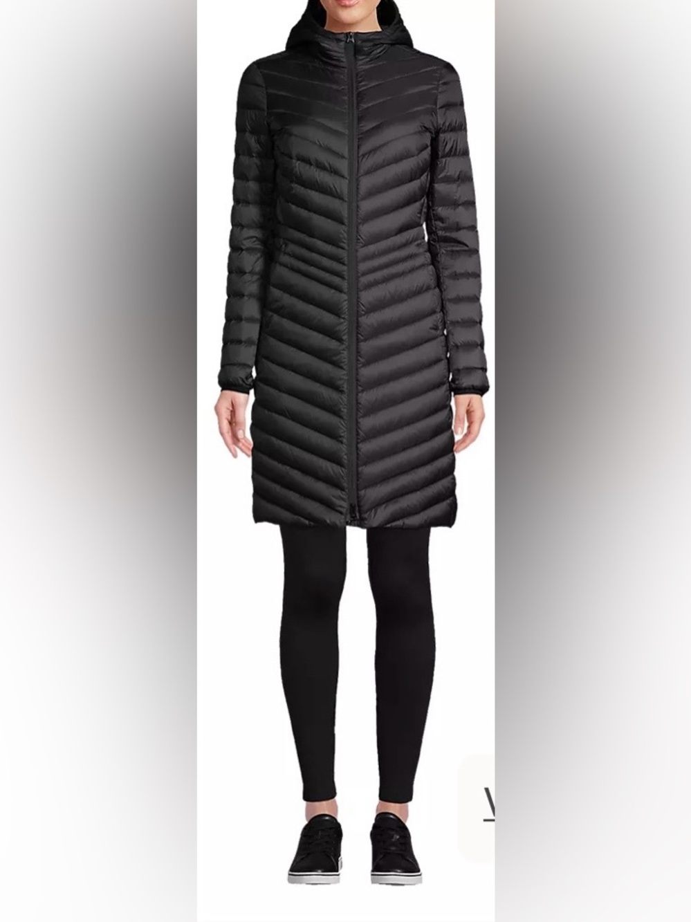 Lands' End Down Filled Black Long Quilted Packable Puffer Coat with Hood